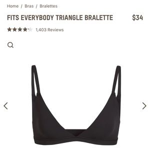 SKIMS FITS EVERYBODY TRIANGLE BRALETTE Never Worn Onyx Black Size Small